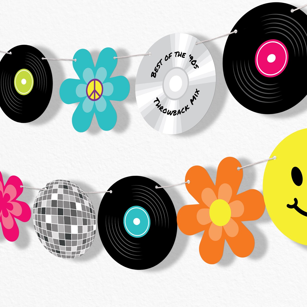 Big Dot of Happiness Through the Decades Garland Banner, 50s, 60s, 70s, 80s, & 90s Party Decor, Throwback Party Banner, 30 Feet of Cord, 15 Double-Sided Retro Decor Pieces